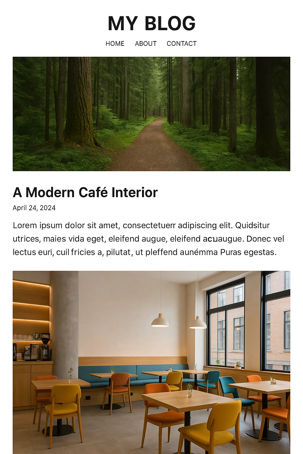 Responsive Photo Blog Theme Featuring a Forest Path Image Header