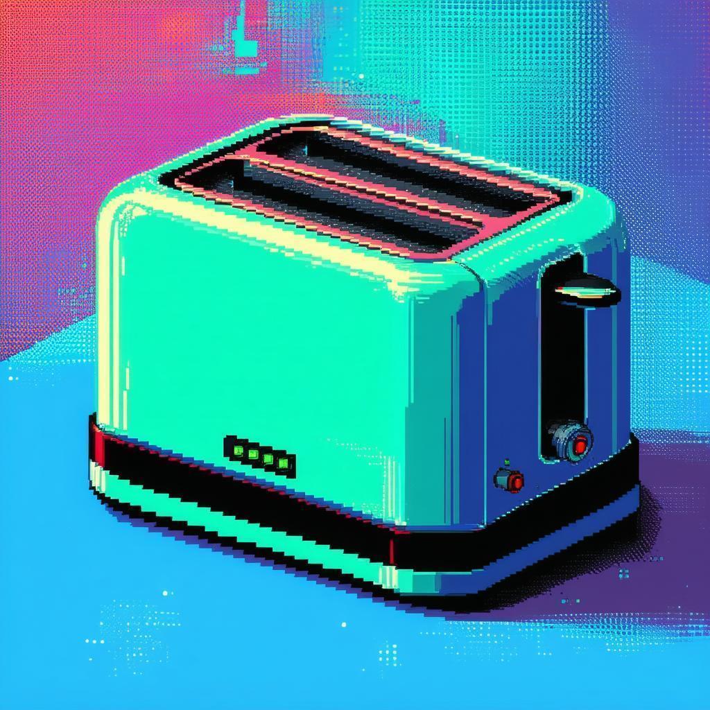 Blocky Retro Pixel Art Toaster in Vibrant Color