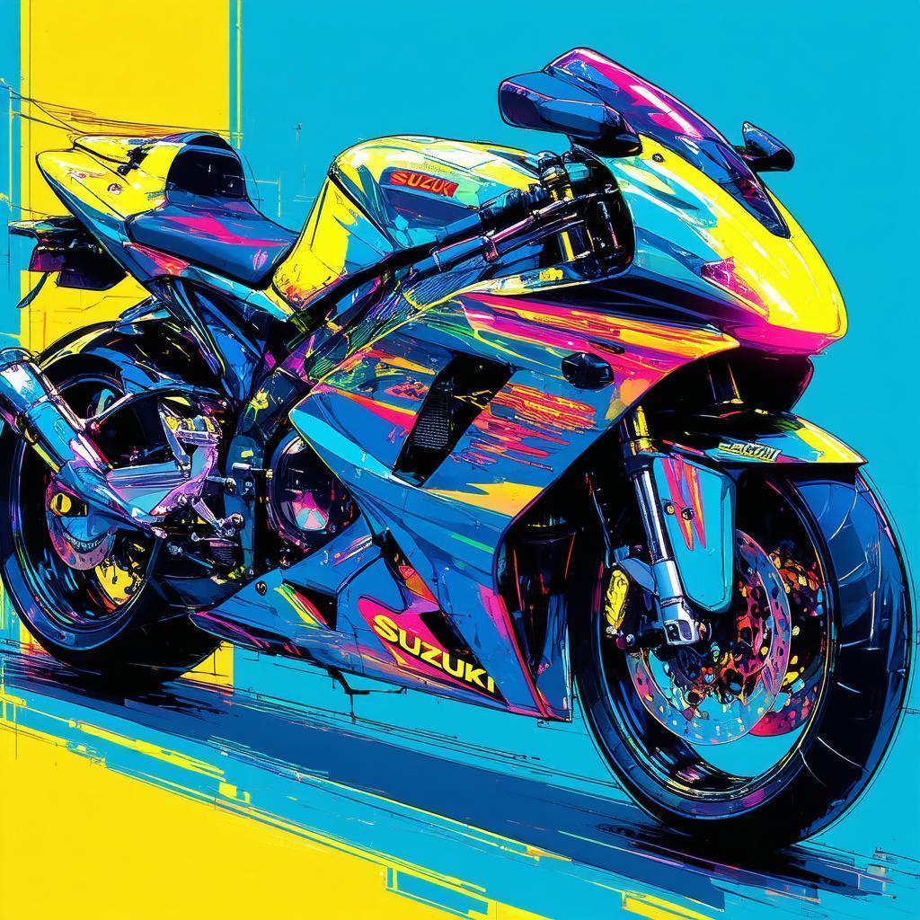 Eighties Suzuki Concept Motorcycle in Glowing Anime Style