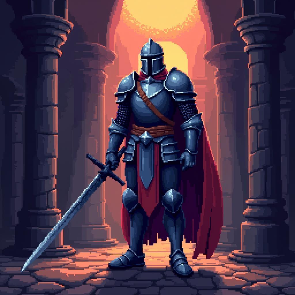 Full Body Pixel Knight in Dramatic Retro Lighting