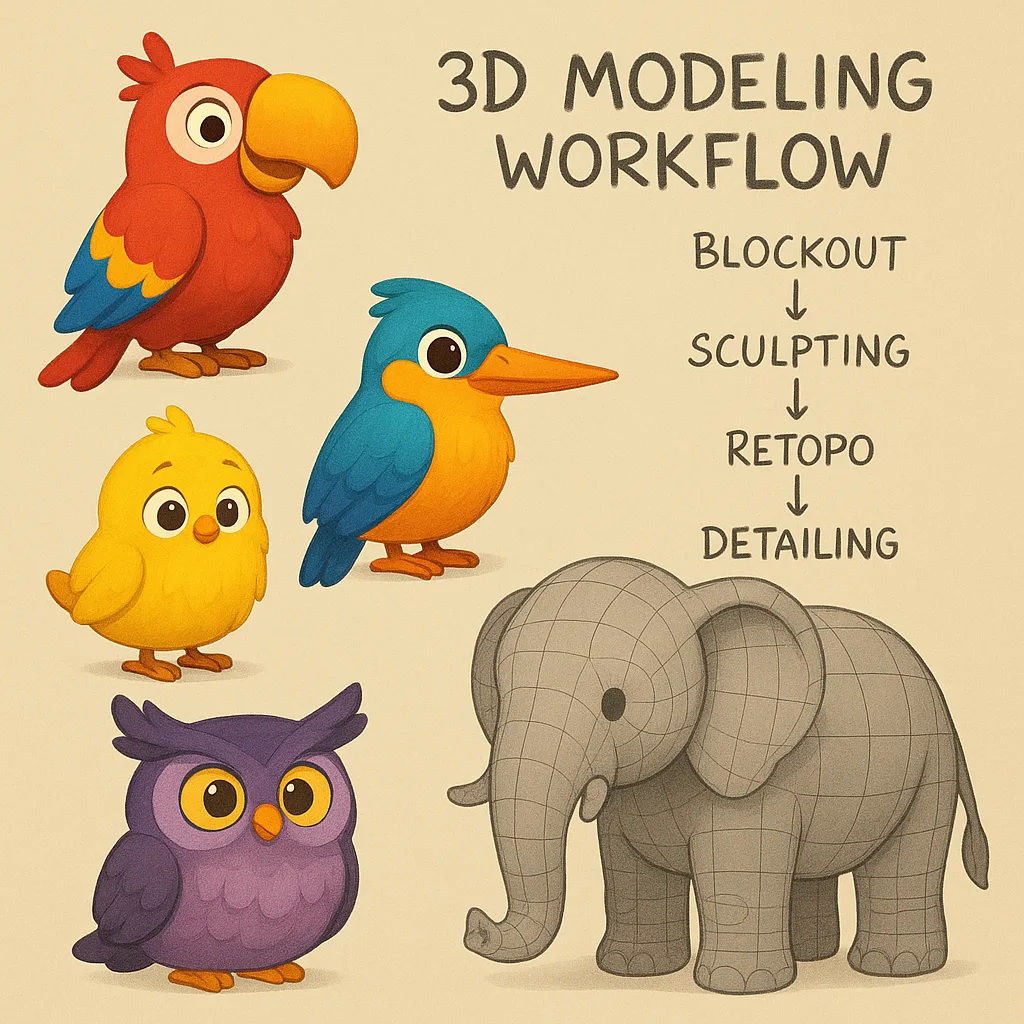 Concept Design Showcasing Colorful Cartoon Birds