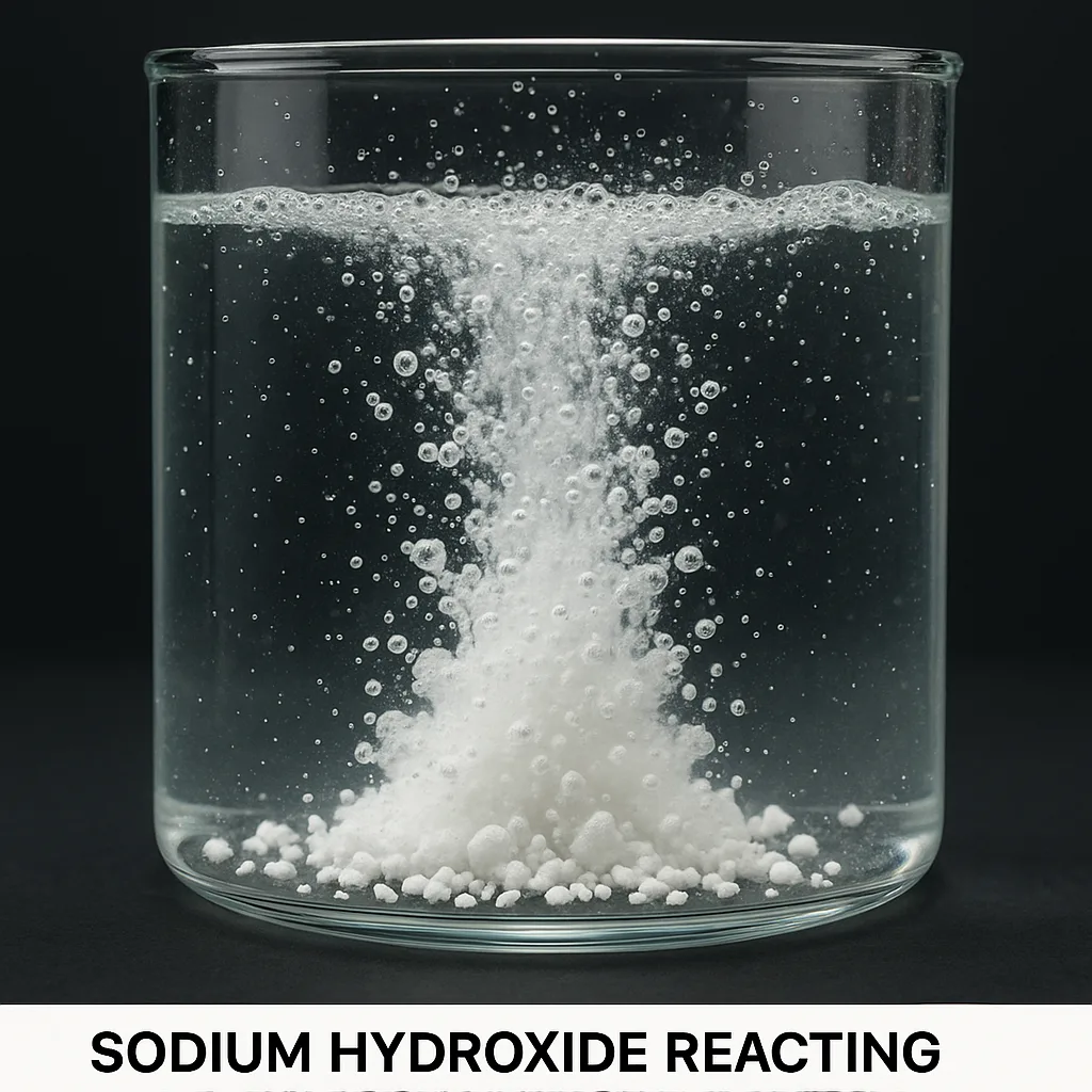 Sodium Hydroxide Pellets Interacting with Water