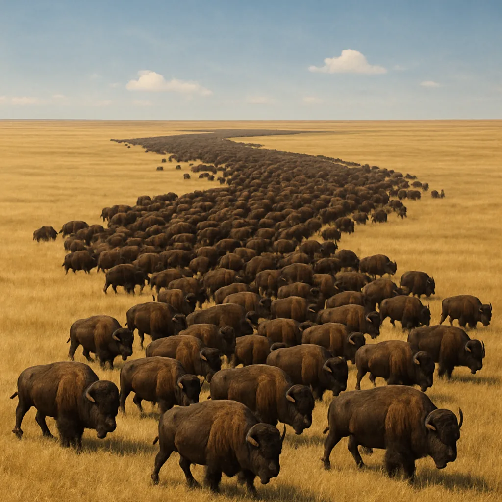 Massive Herd of Bison Moves Like a Slow