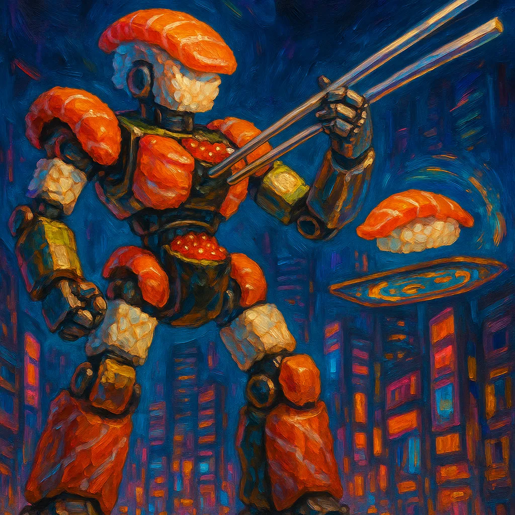 Expressive Oil Painting Depicting a Colossal Robot
