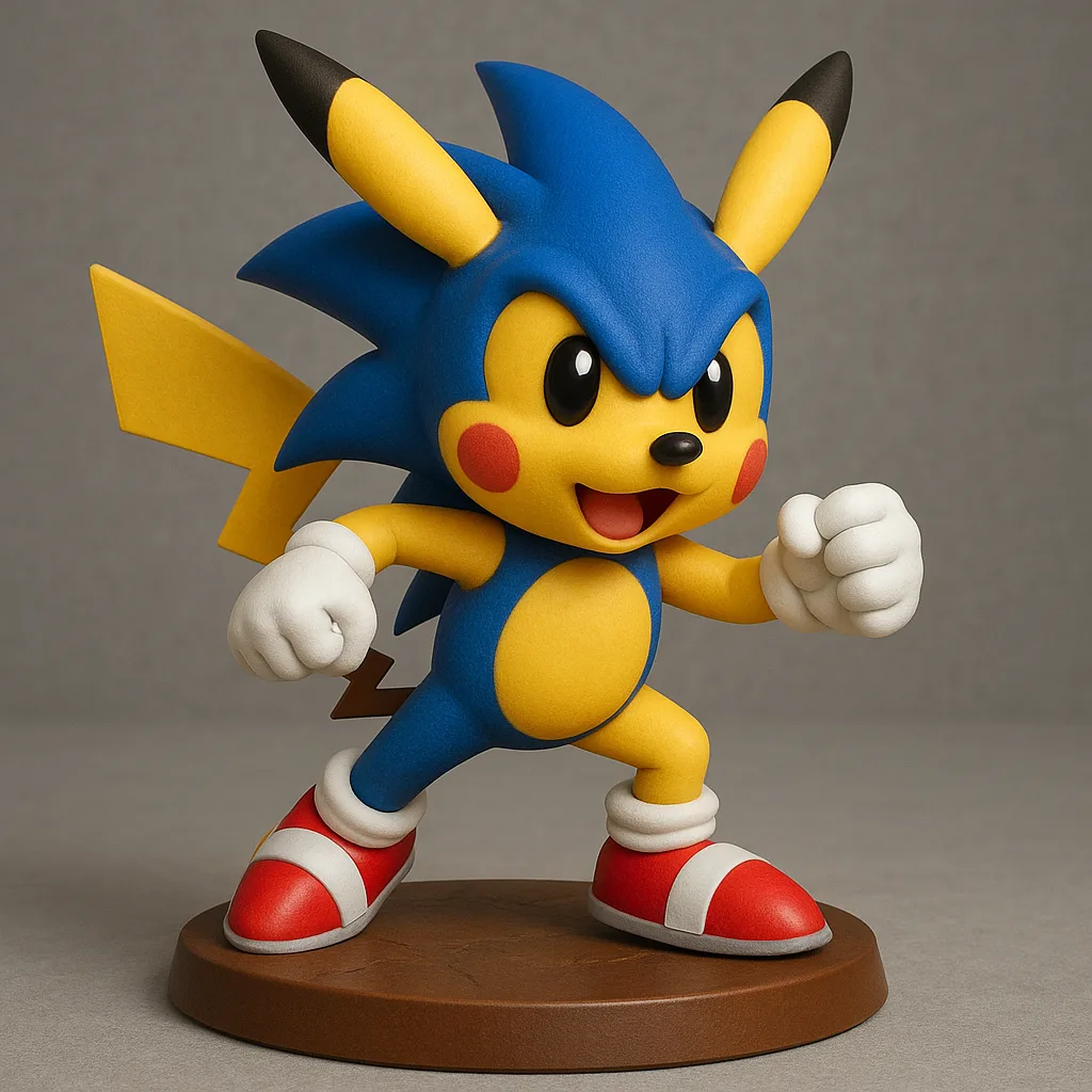 Hybrid Character Combining Features of Sonic the Hedgehog and Pikachu