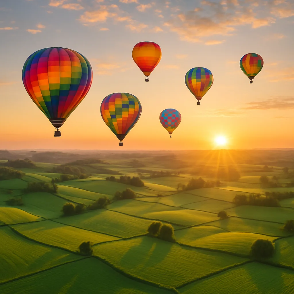 Handful of Brightly Colored Hot Air Balloons Drifts Serenely