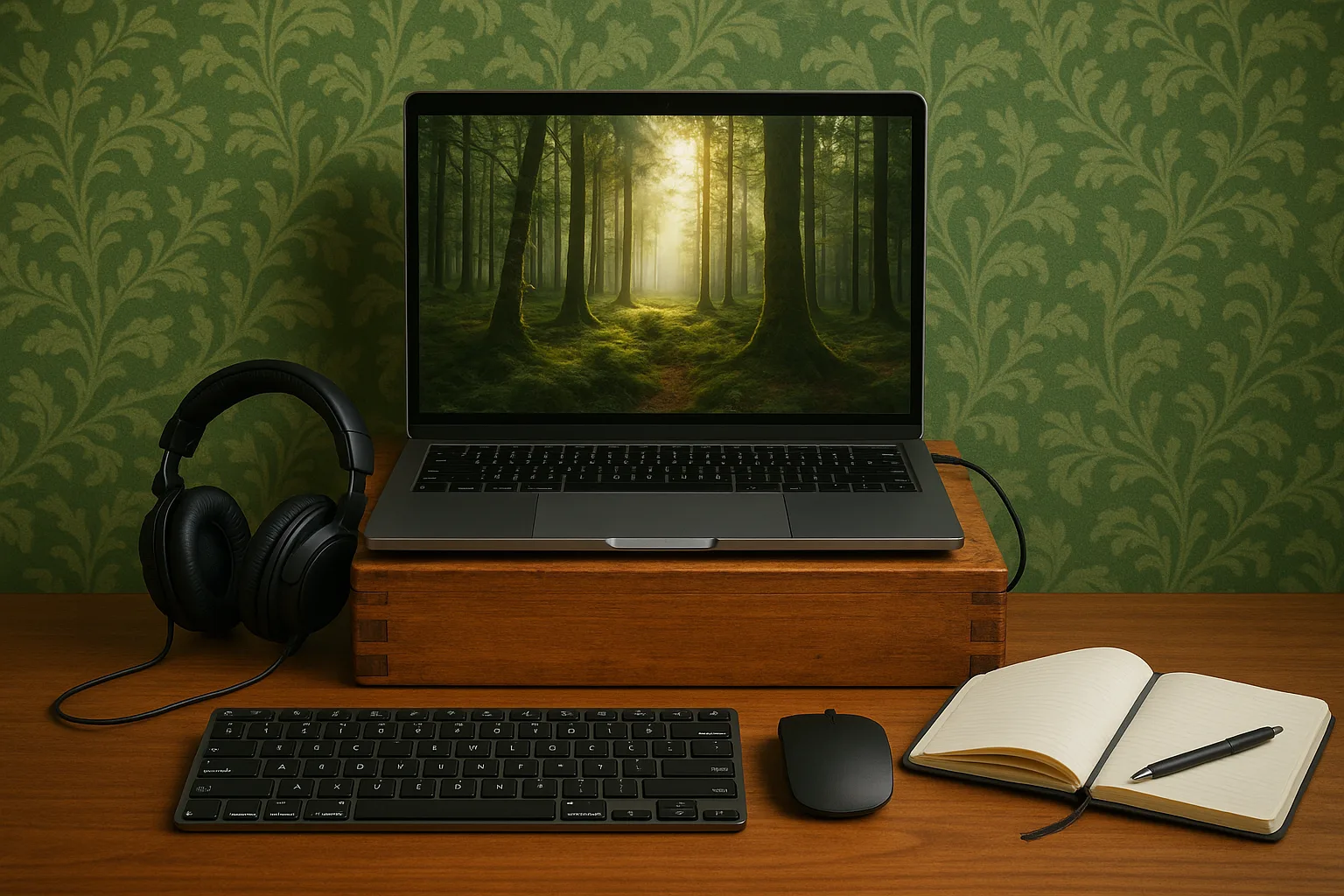 Laptop Displaying a Forest Scene