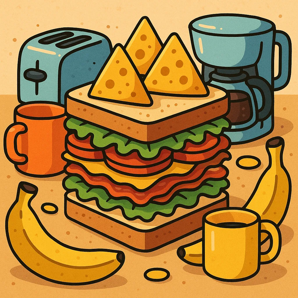 Multi-layer Sandwich Topped with Three Triangular Cheese Pieces