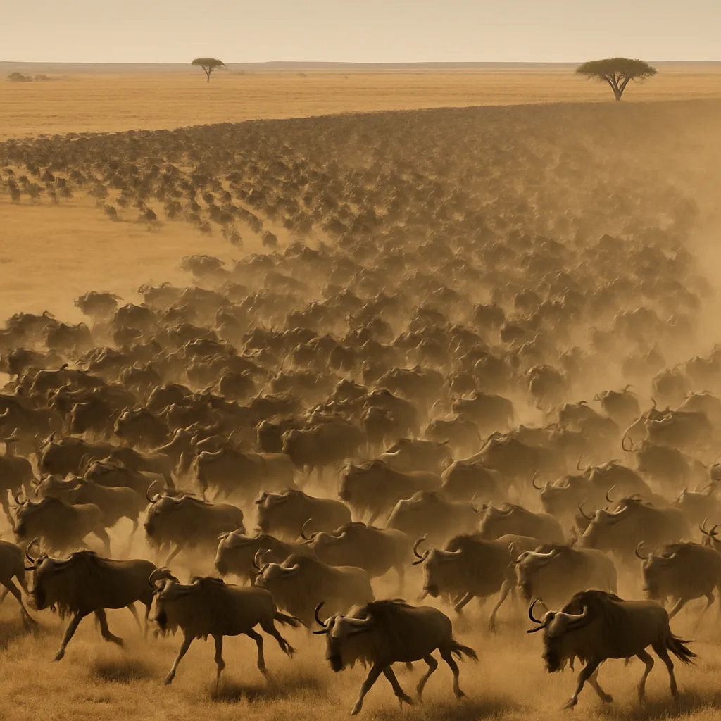 Vast Herd of Thousands of Wildebeest