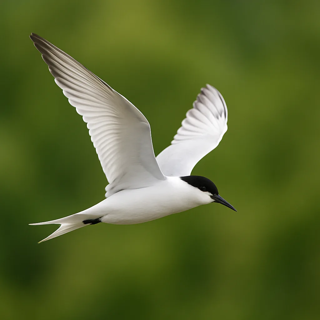 White Bird with Black Markings Flies Gracefully