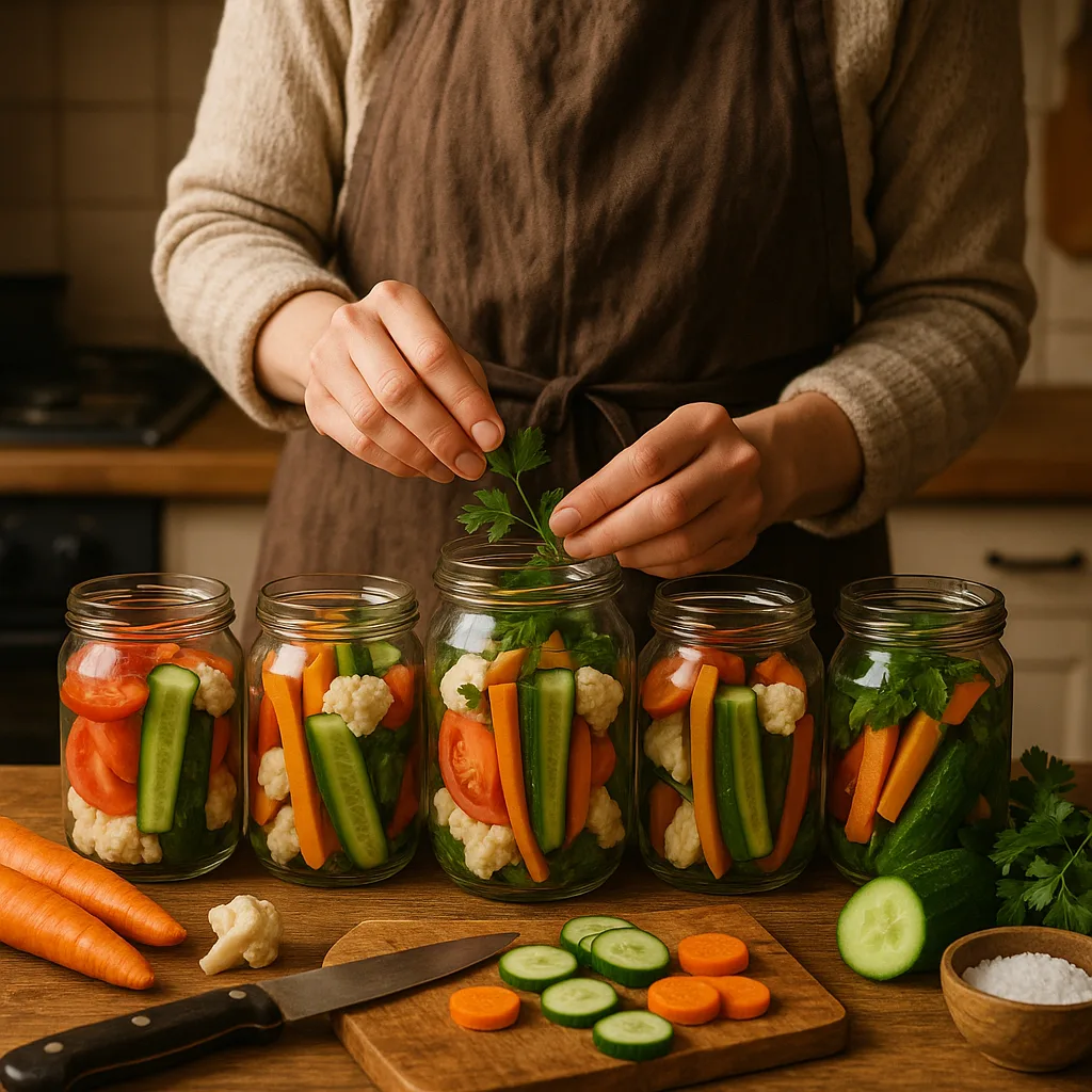 Person Is Preparing Jars of Vegetables