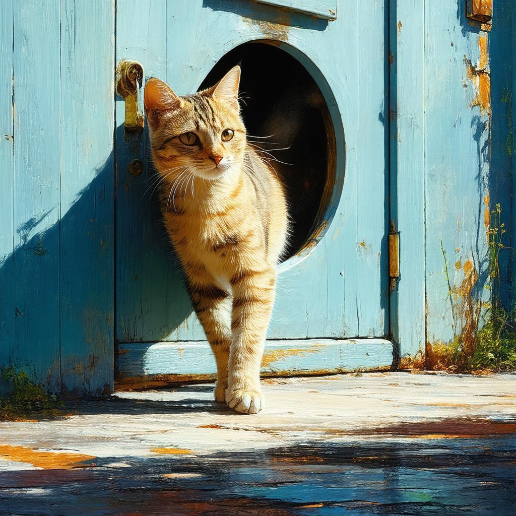 Curious Cat Emerging From the Cat Door