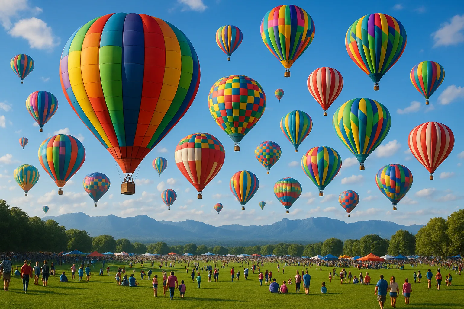 Vibrant Festival Scene of Numerous Colorful Hot Air Balloons