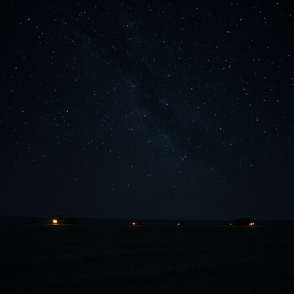 Few Scattered Lights from Isolated Farmhouses Twinkle Across an Immense