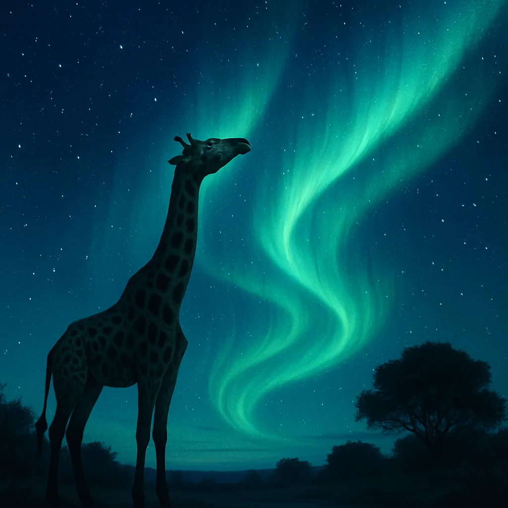 Tranquil Nighttime Setting Showcasing a Giraffe