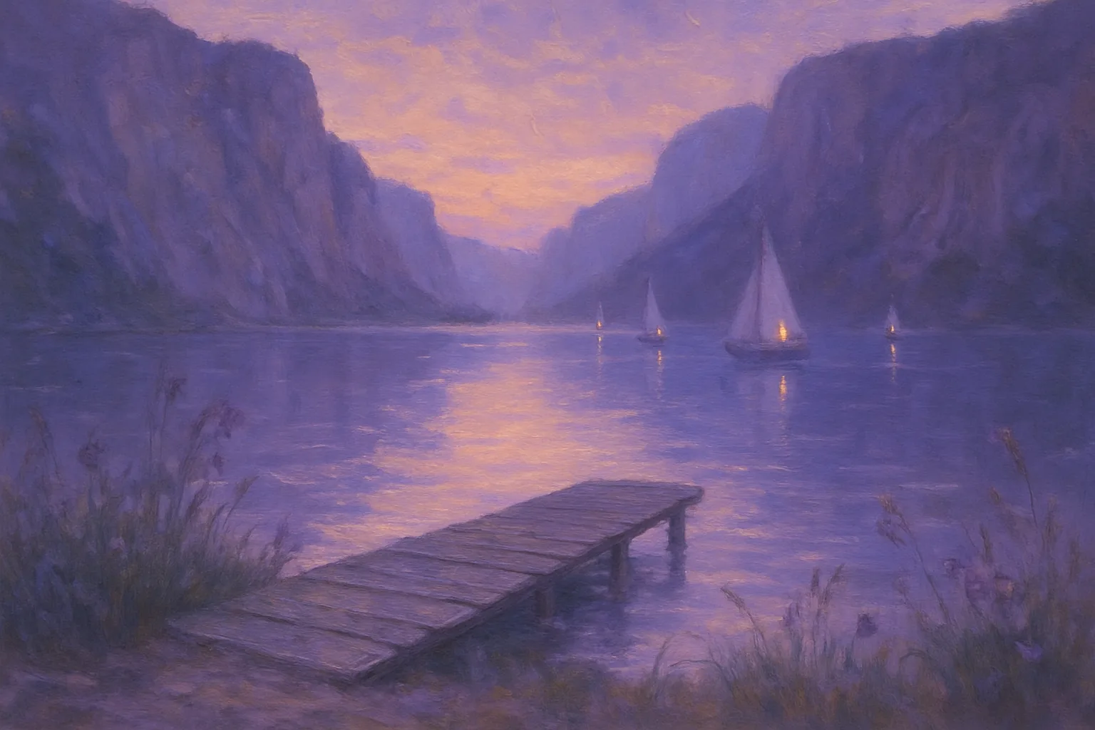 Portray a Tranquil Lakeside View Captured During Twilight