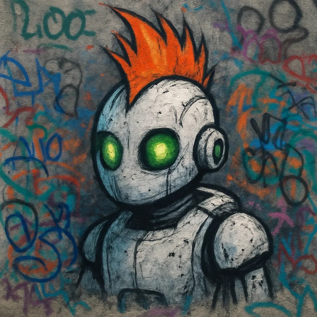 Striking Mural Featuring a White Robot