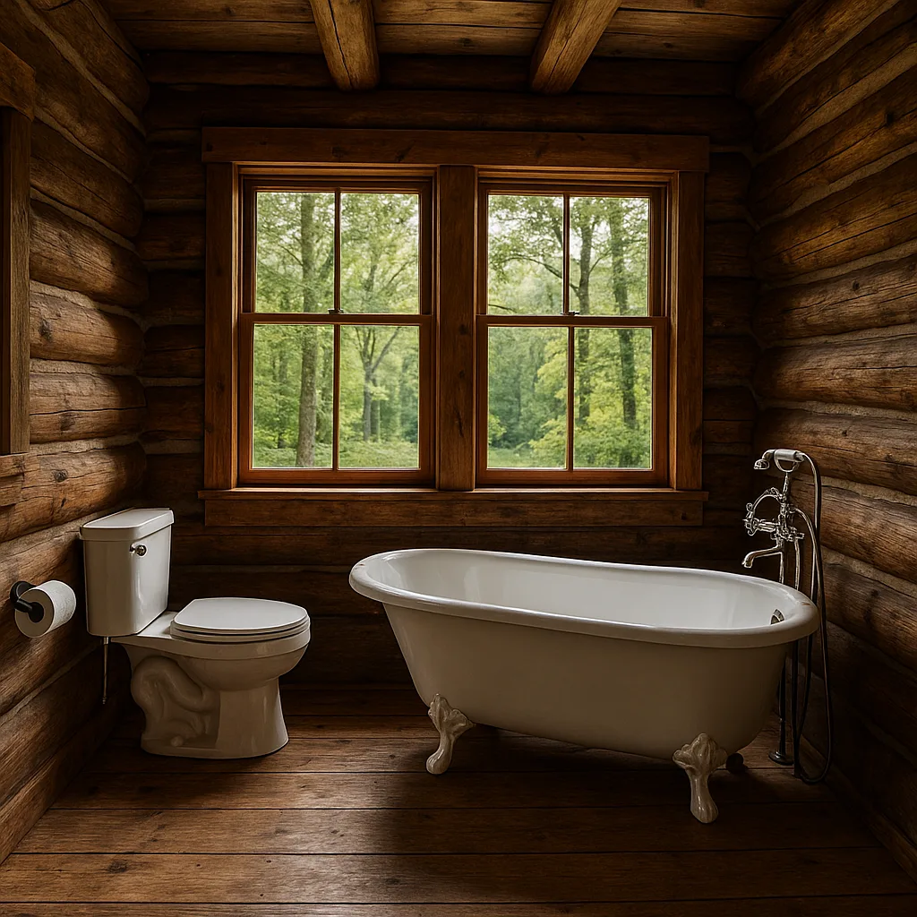 Rustic Wooden Bathroom with a Clawfoot Bathtub