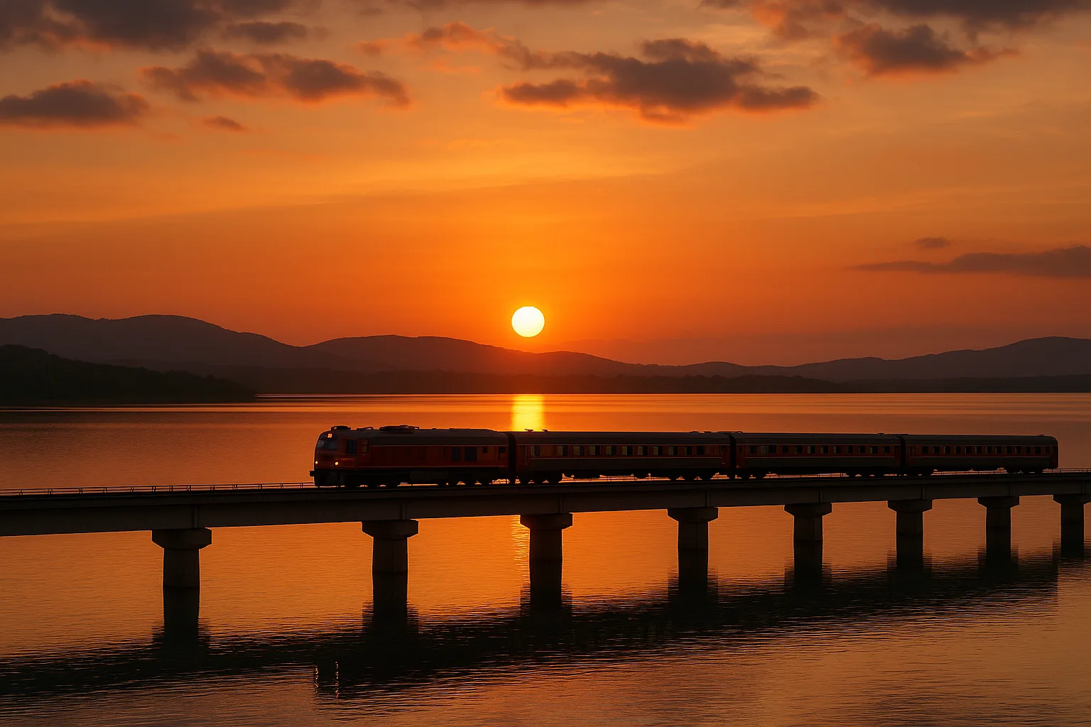 Train Crosses a Long Bridge