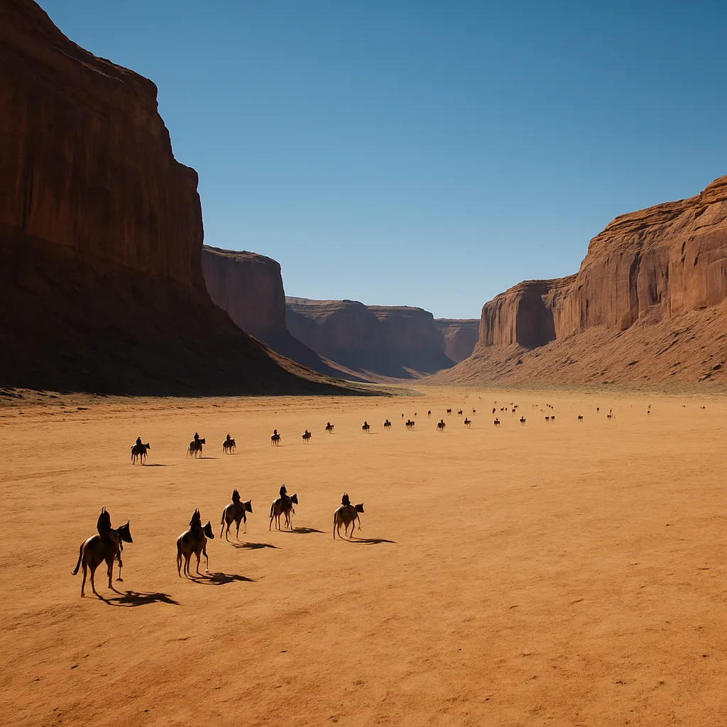 Many Distant Figures on Horseback