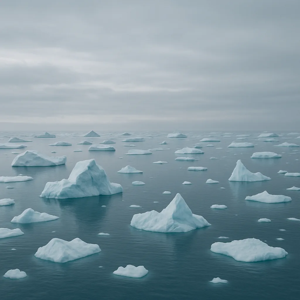 Numerous Small Icebergs Drift Silently Through a Vast