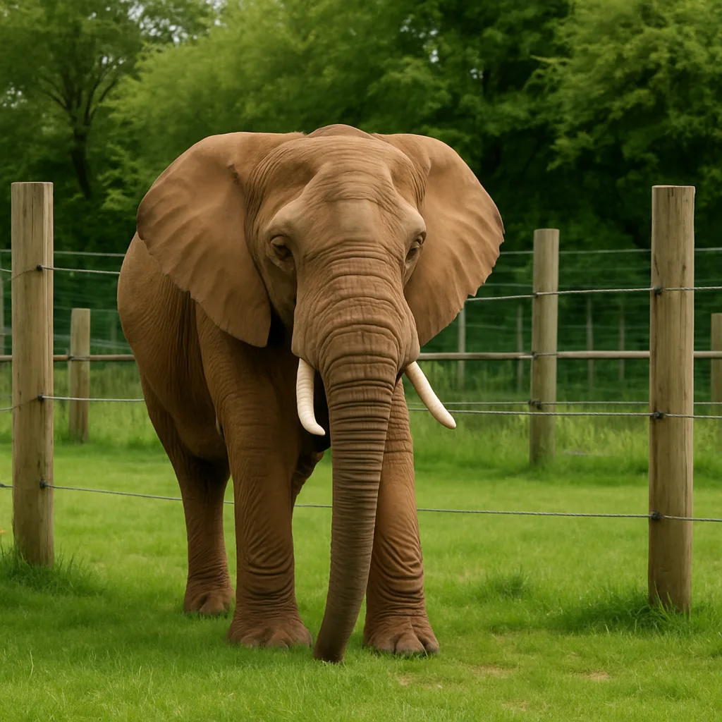 Elephant Standing in an Enclosed Grassy Area