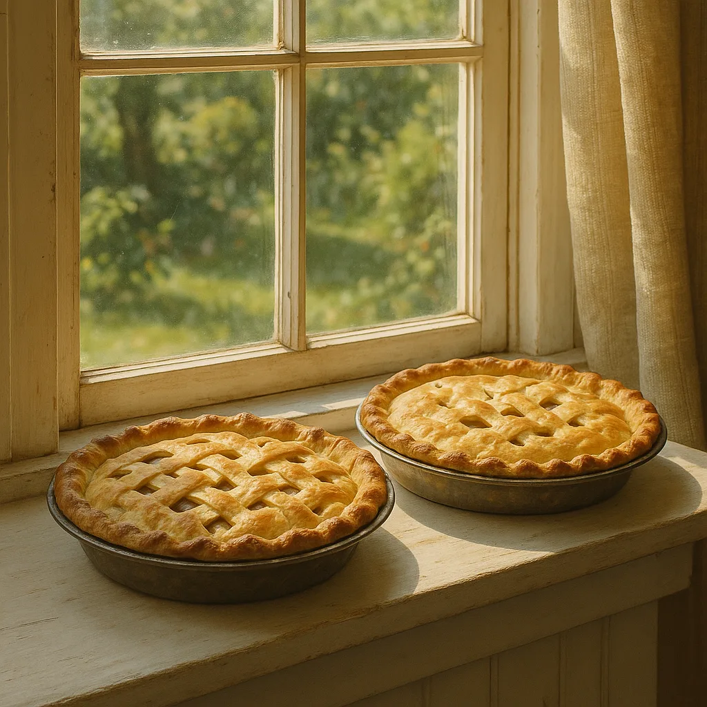 Lifelike Scene Showing Two Just-baked Pies Resting on a Windowsill