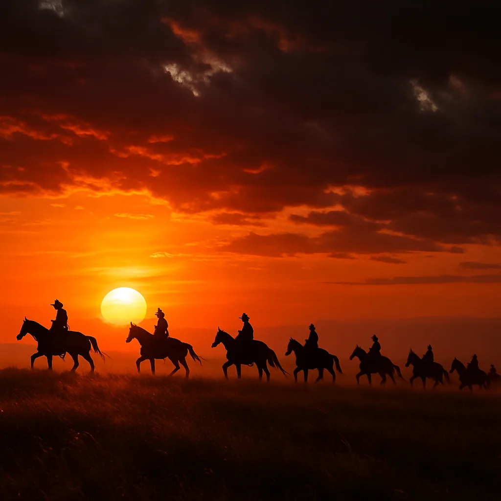 Many Distant Figures on Horseback