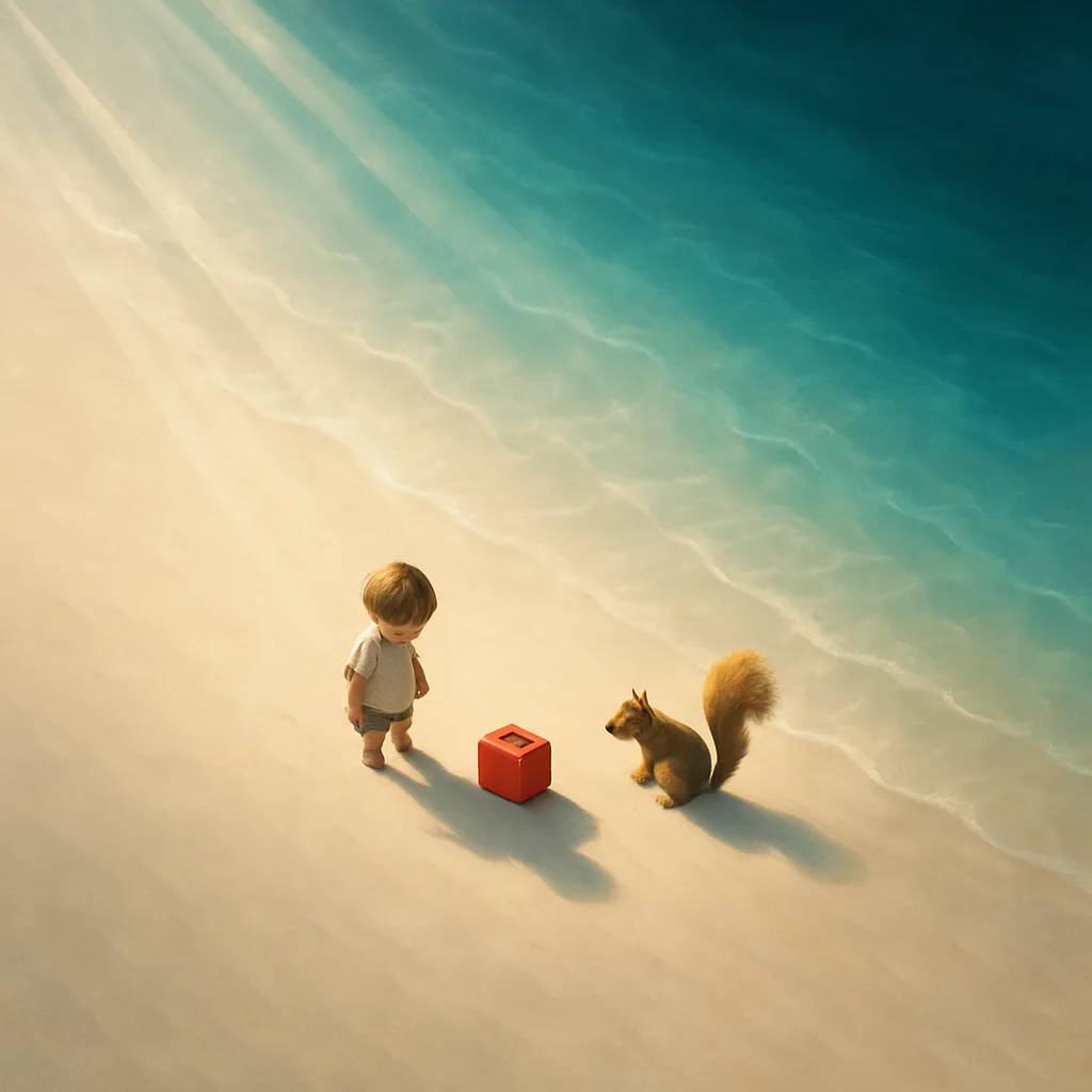 Diminutive Toddler Figure in Simple Attire on a Vast Tropical