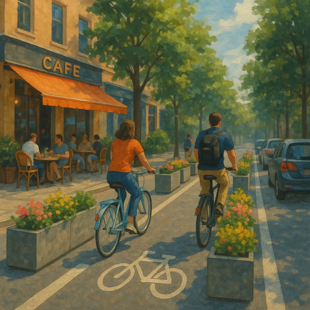 Street Scene Featuring Bicyclists