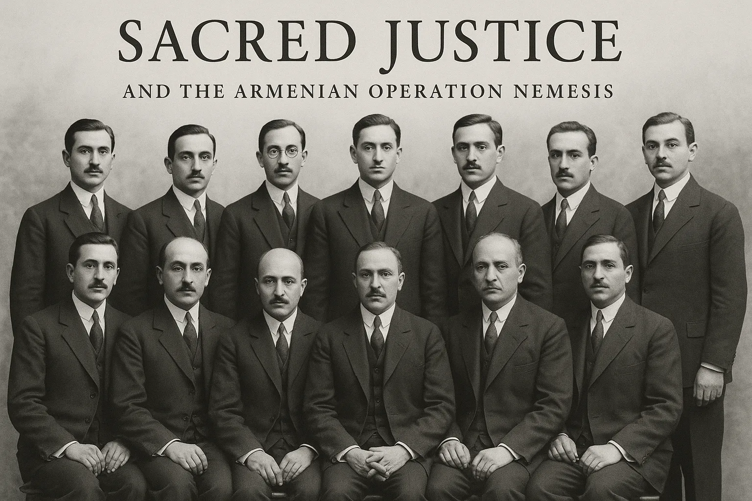 Group of Formally Dressed Men Posed for a Historical Photograph