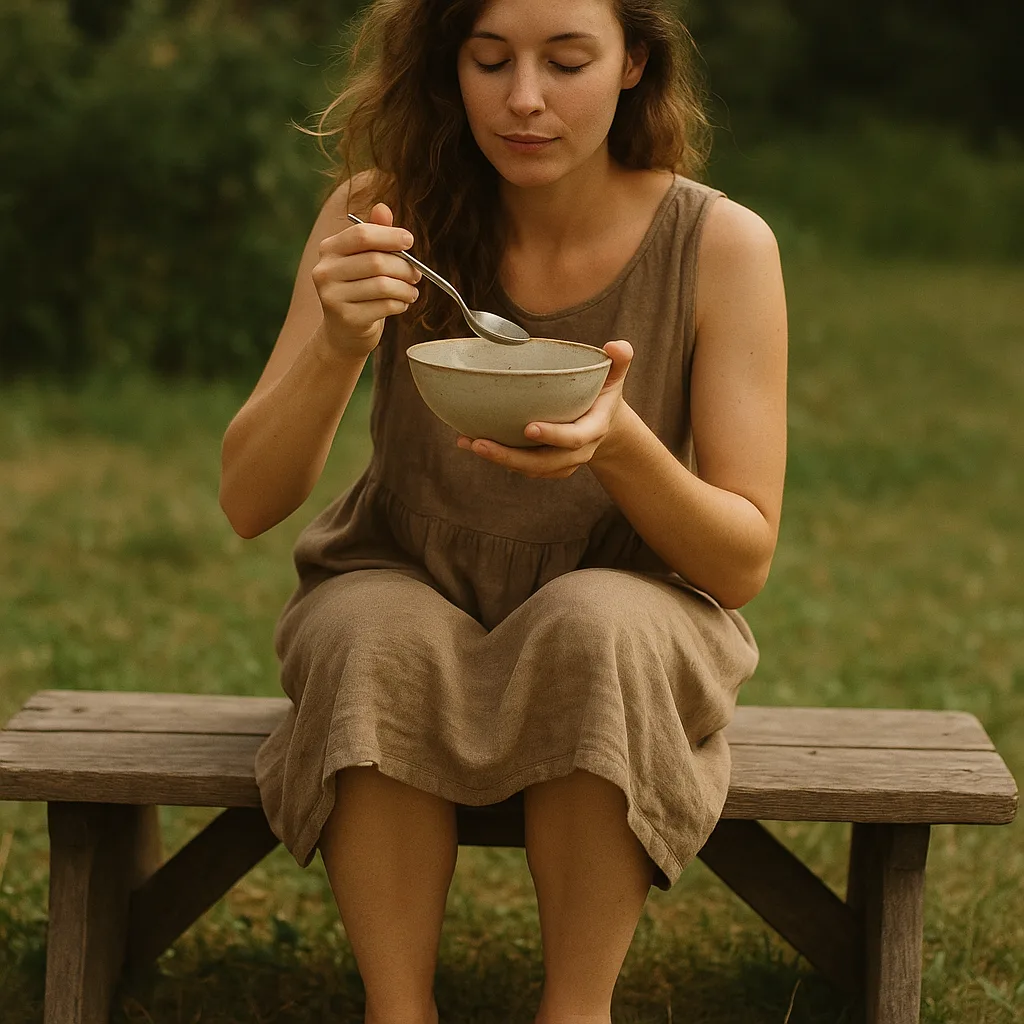 Woman Without Shoes Seated on a Wooden Bench Outside