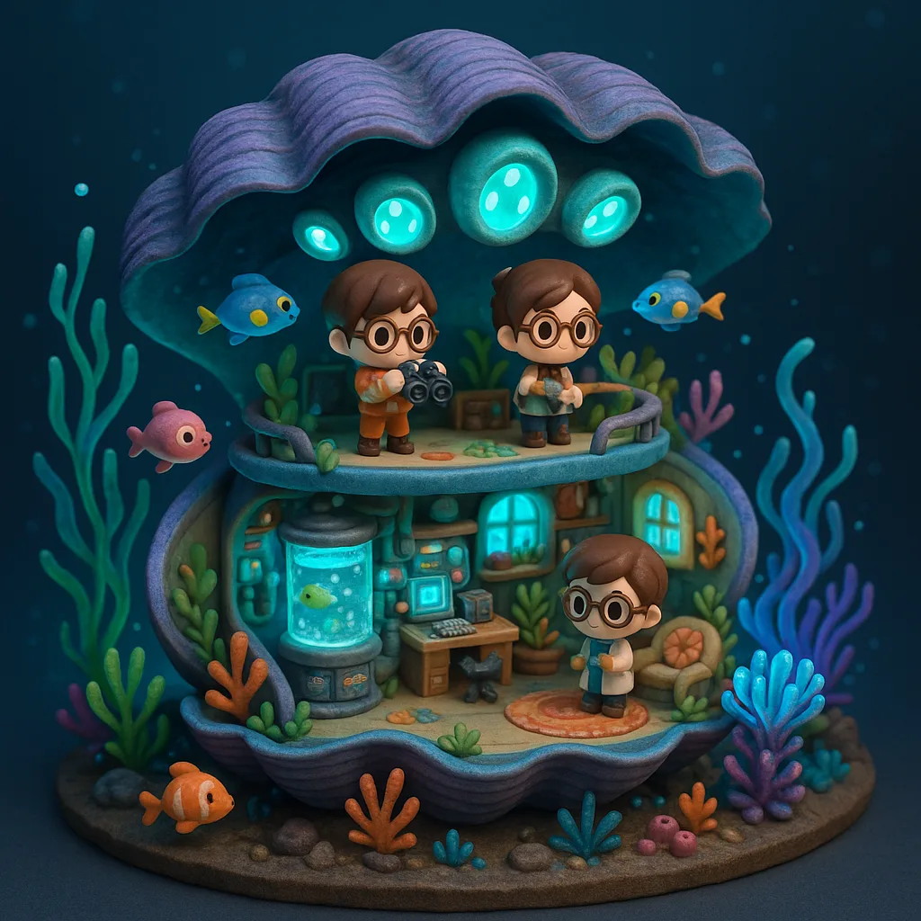 Highly Detailed 3D Chibi-style Miniature Depicting a Lively Underwater Research