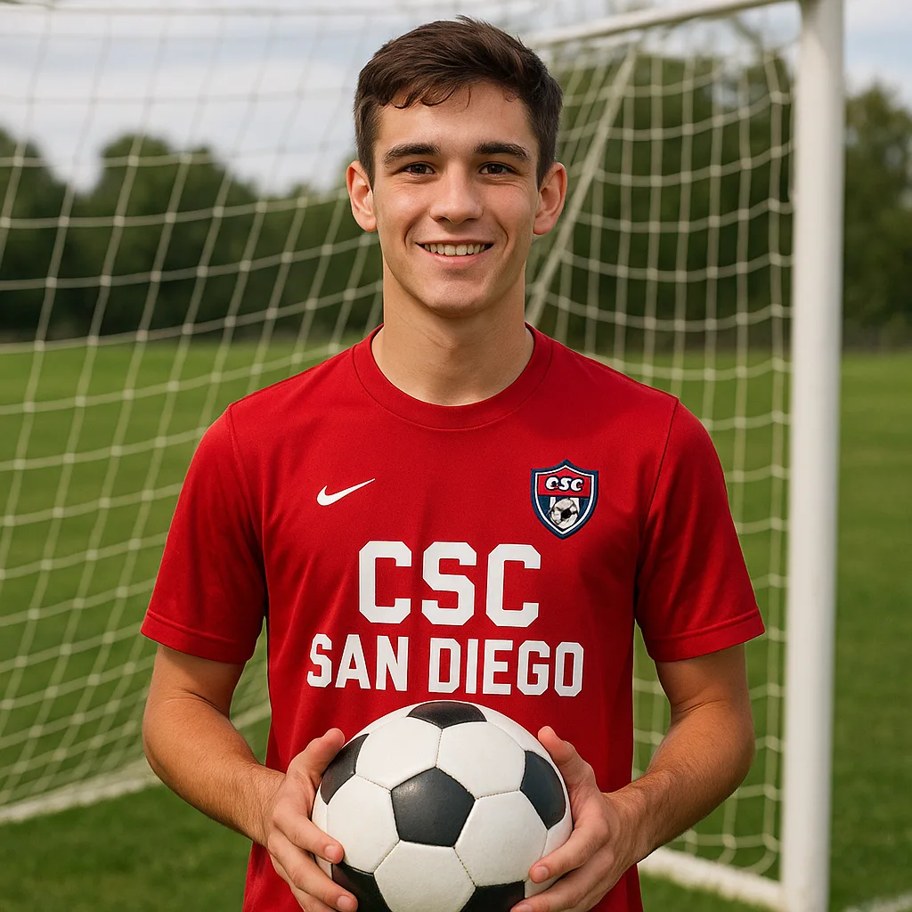 Soccer Player in a Red "CSC San Diego" Jersey