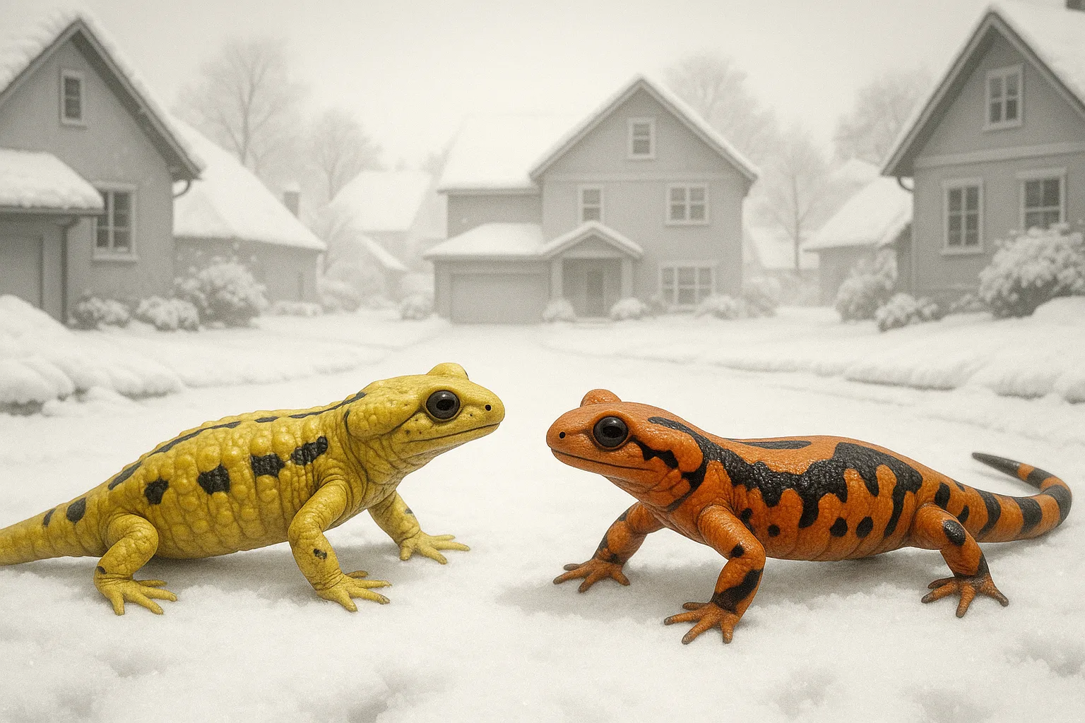 Across Snow-covered Rooftops and Driveways on a Crisp Winter