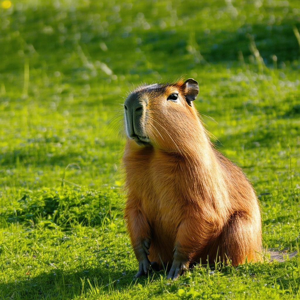 Capybara Basking in a Golden Meadow Photograph
