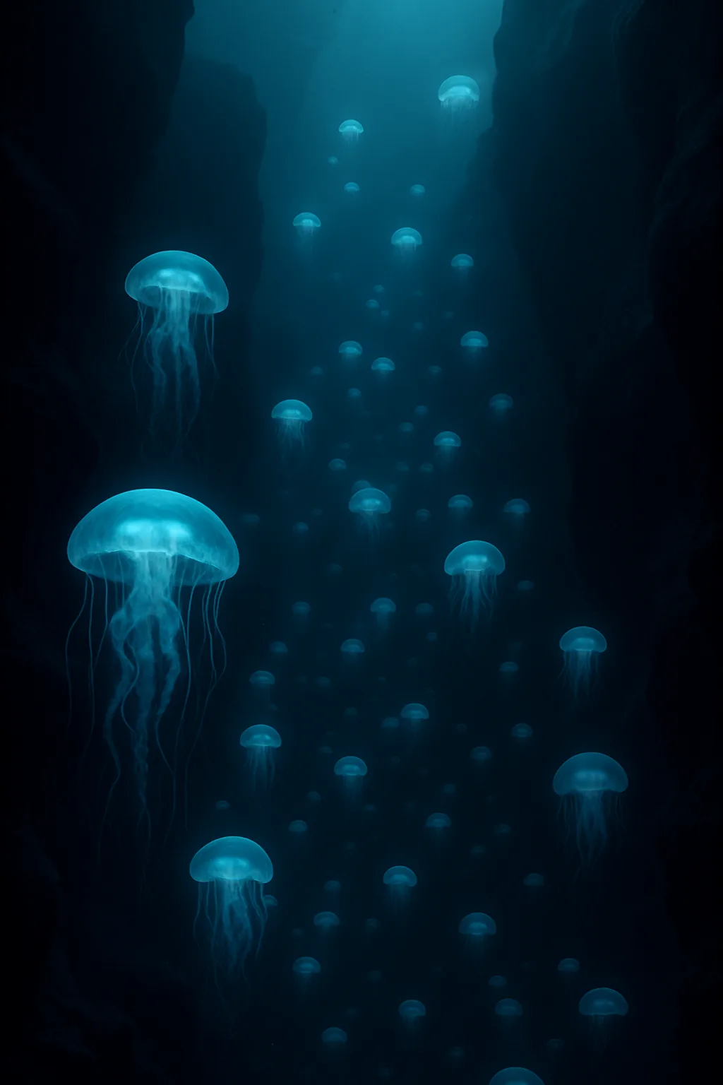 Immense Swarm of Bioluminescent Jellyfish Drifts Serenely