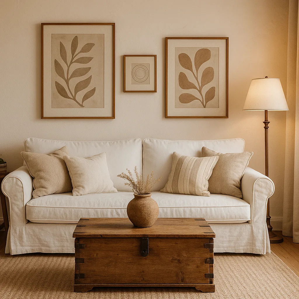 Cozy Living Room with a White-covered Sofa