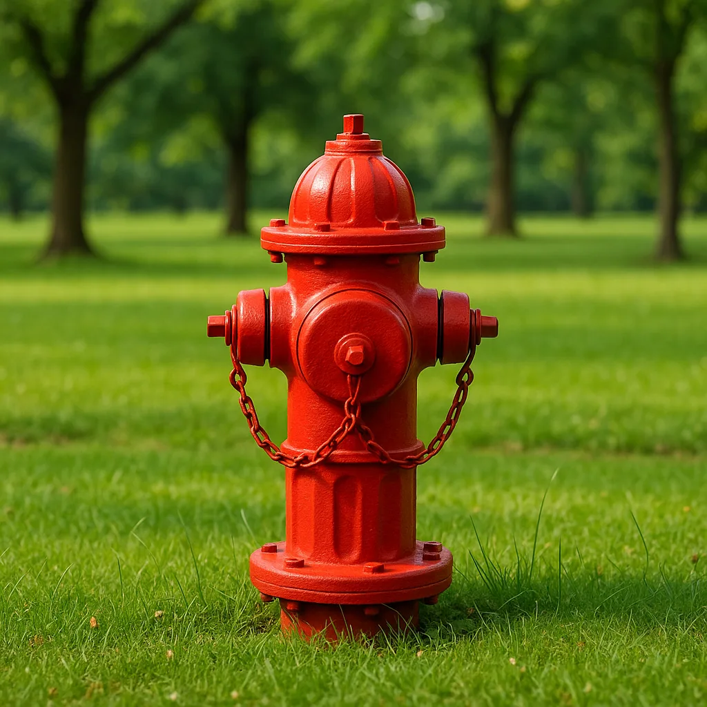 Red Fire Hydrant Situated in a Park with Grassy Surroundings