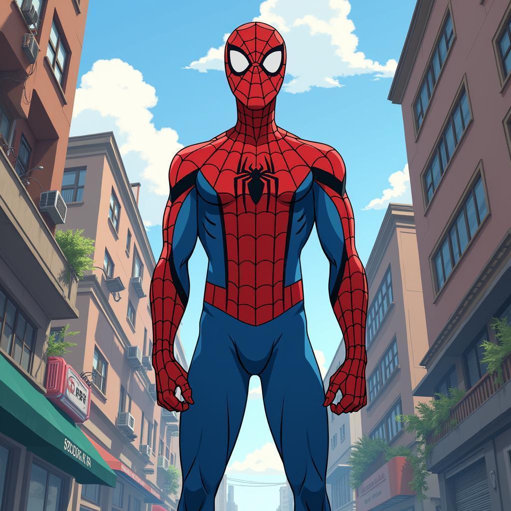 Spider Man Standing Tall in Ghibli Anime Style