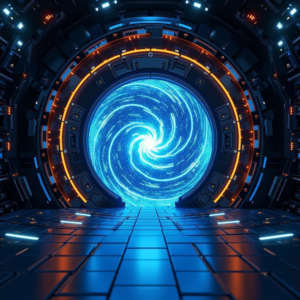 Swirling Neon Vortex Portal in Black and Gold