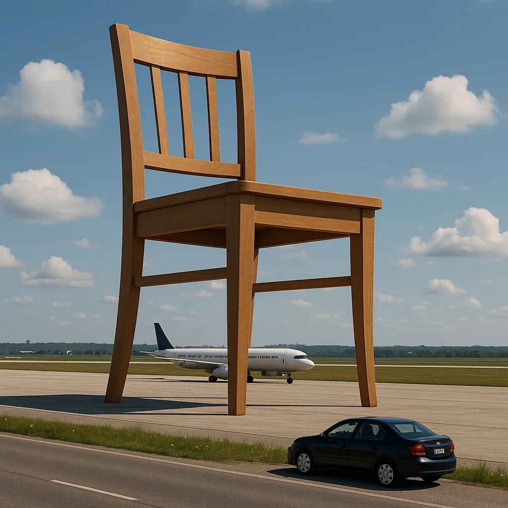 Massive Chair Looms Above an Airplane and Overshadows a Car