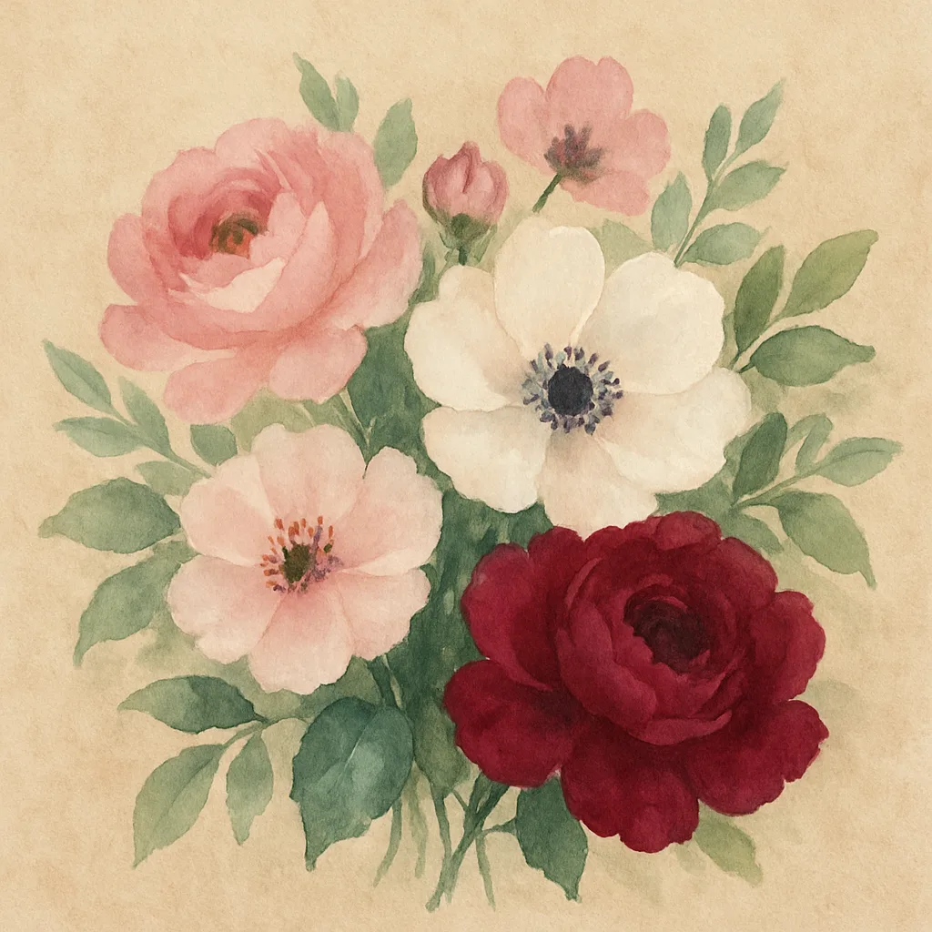 Watercolor Painting of a Bouquet Featuring Pink