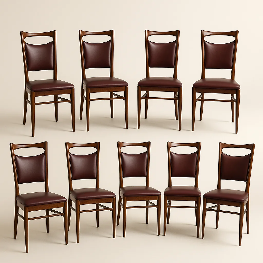 Collection of Eight Elegant Dining Chairs Designed by Gianni Vigorelli