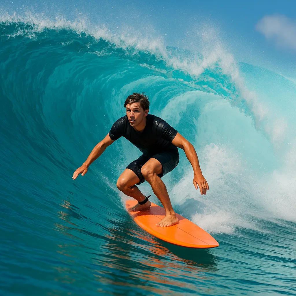 Vibrant Blue Wave Carries Someone as They Skillfully Ride It