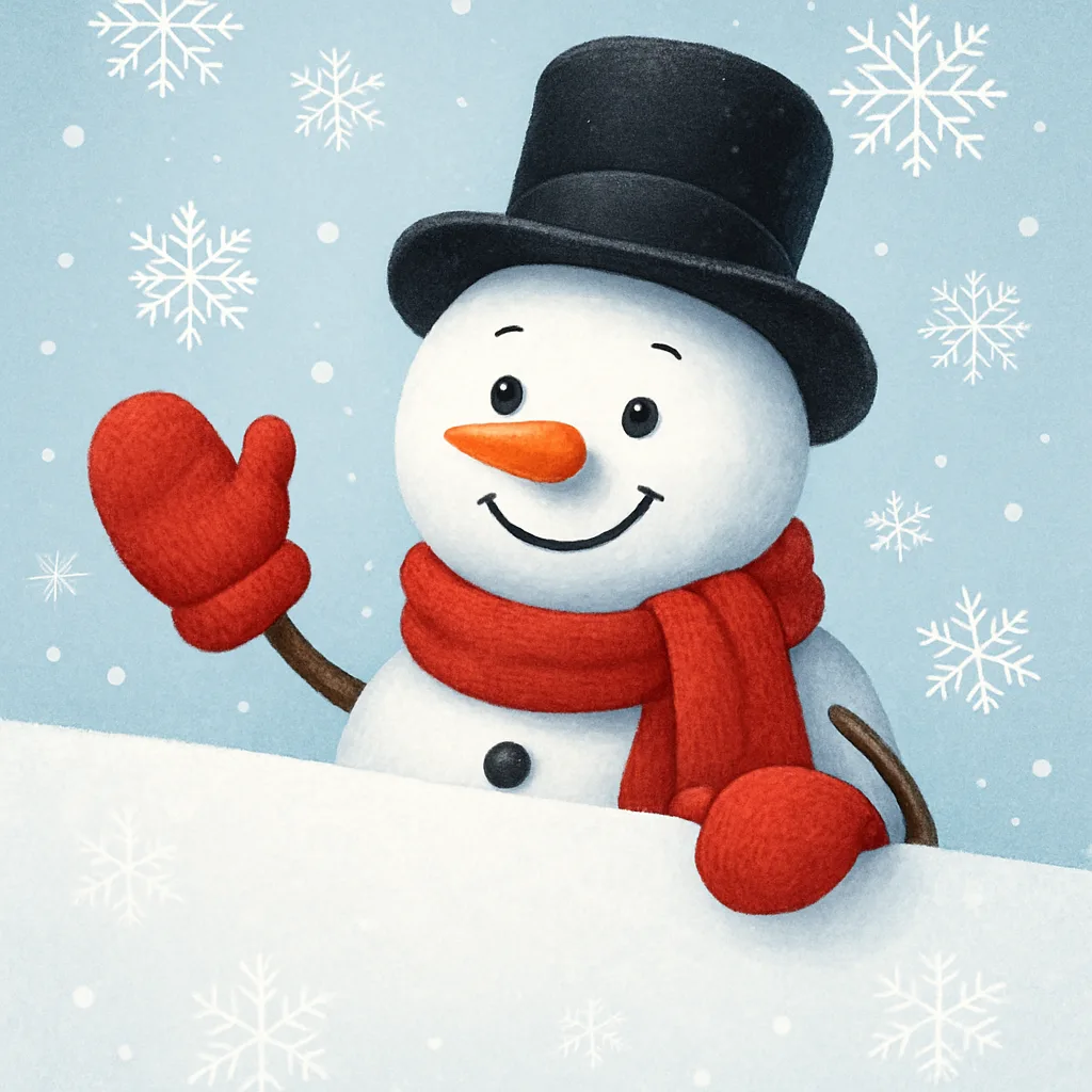 Cheerful Snowman Wearing a Black Hat