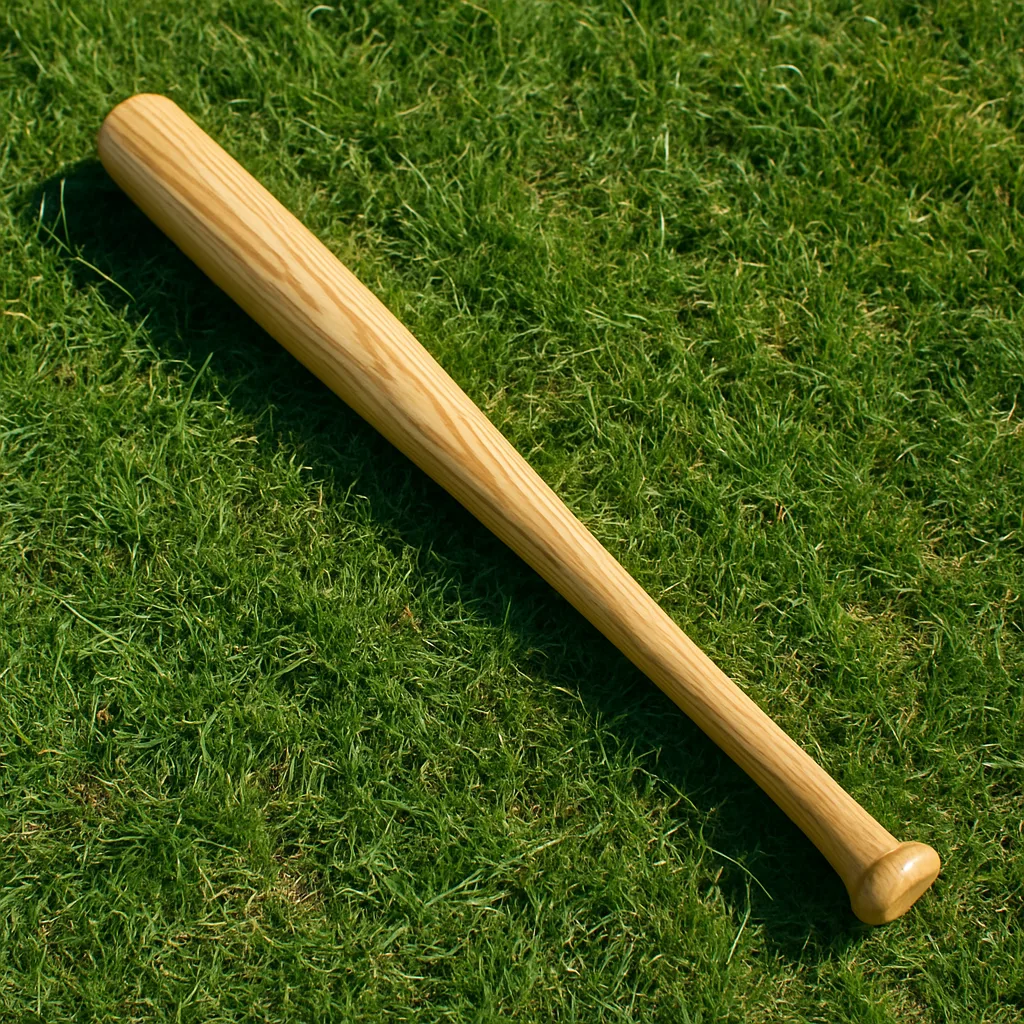 Grassy Field with a Wooden Baseball Bat Resting on Top