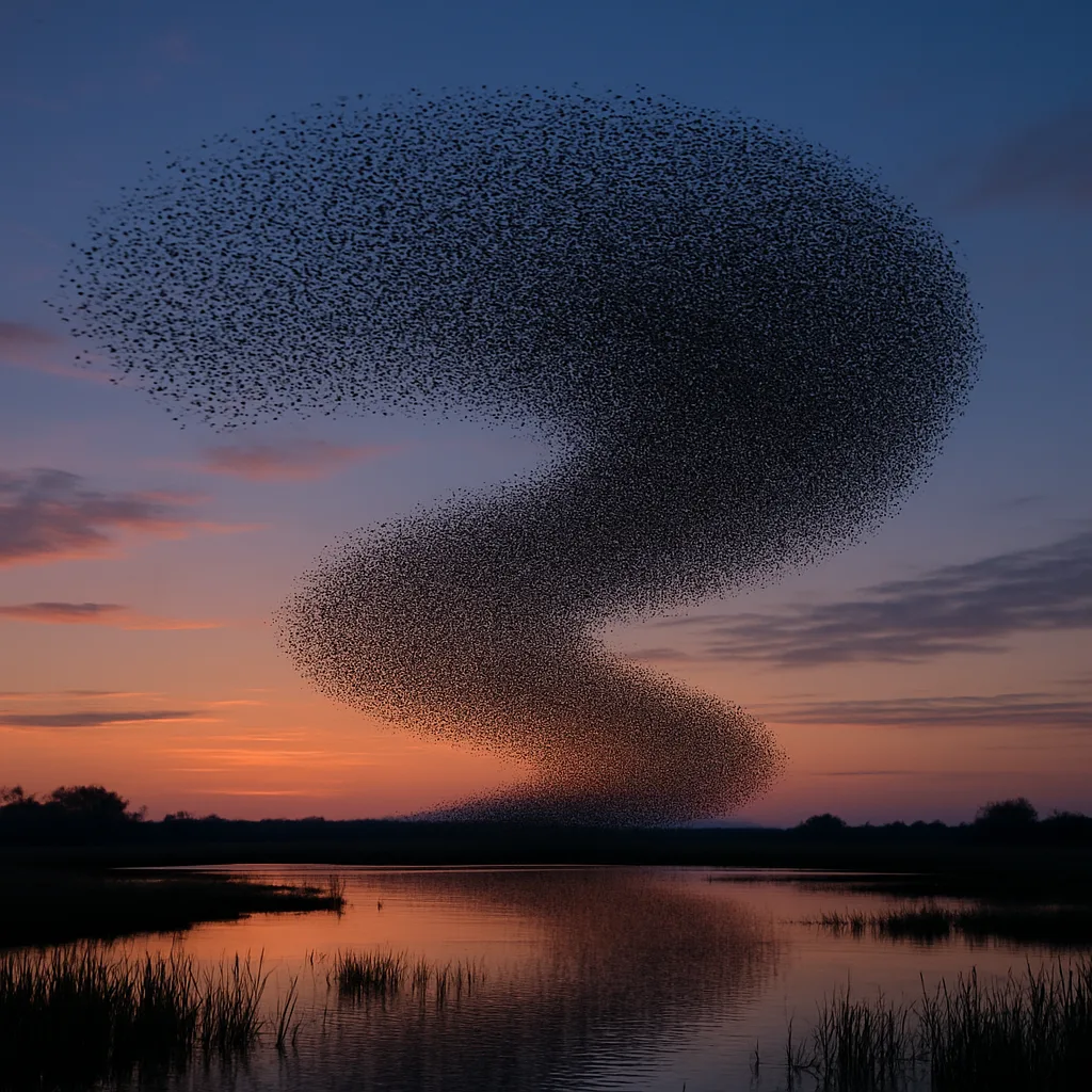 Vast Murmuration of Thousands of Starlings Swirls Like