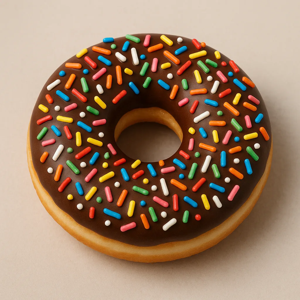 Donut Covered in Chocolate Glaze and Adorned with Vibrant Sprinkles