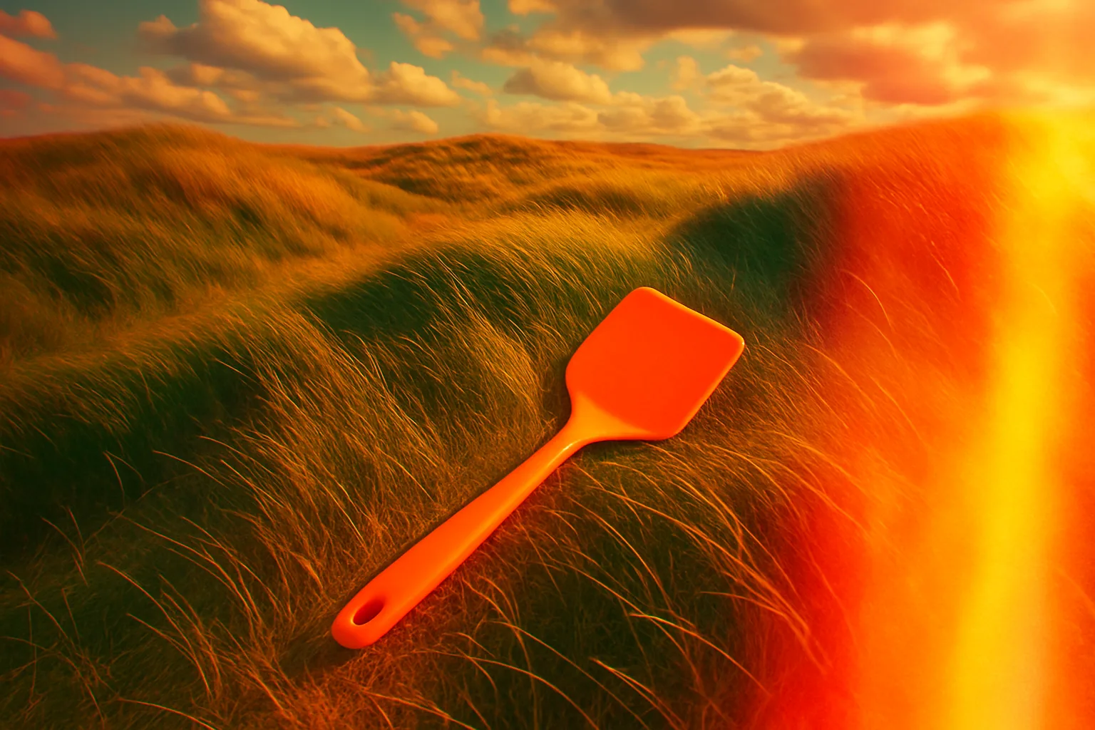 Single Spatula Rests Amidst Rolling Hills of Tall Grass